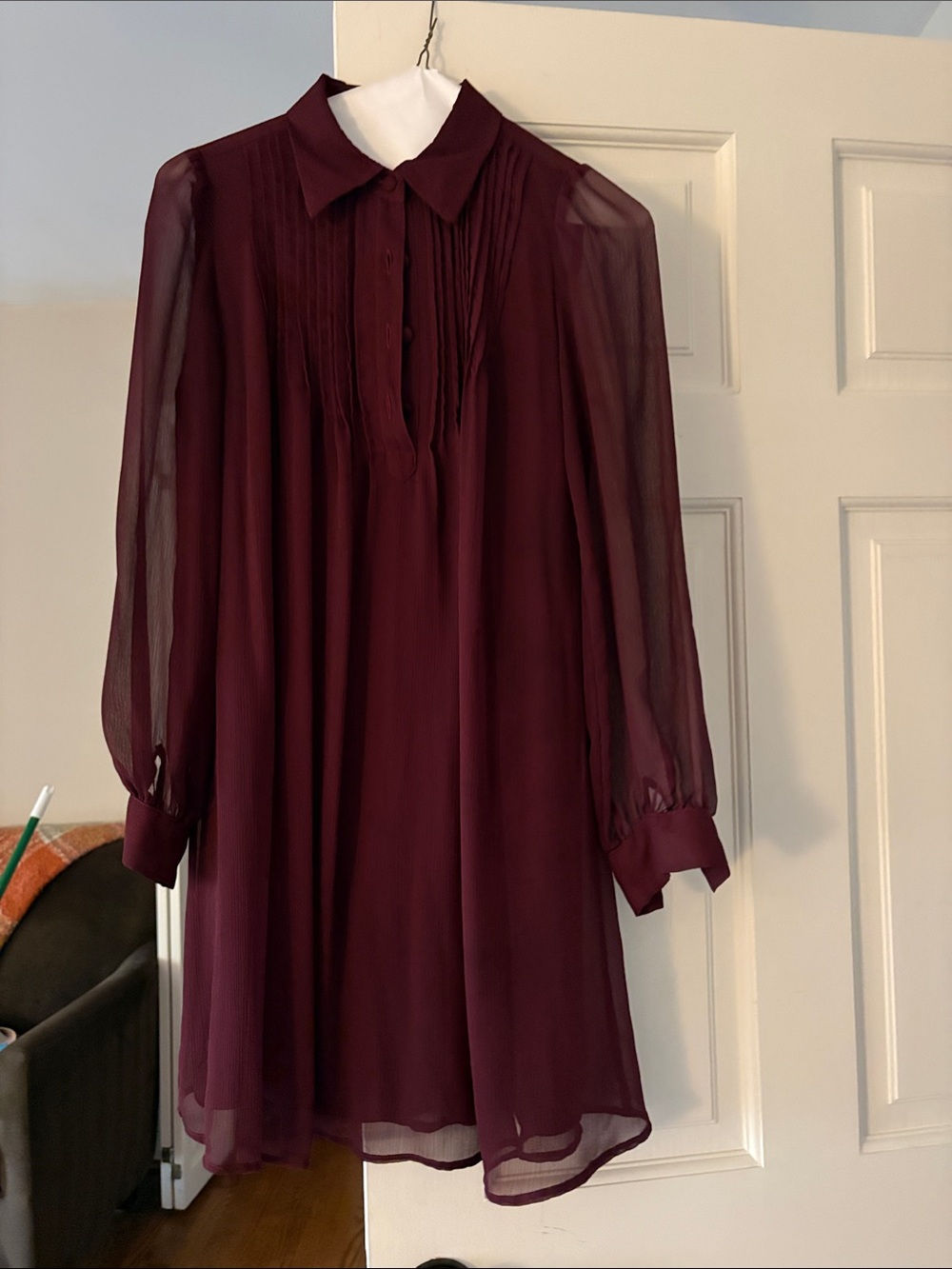 Women's Burgundy Long-Sleeve Shift Dress Nine West XS